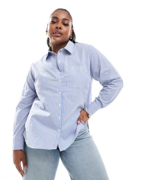 Only Curve - Camicia a maniche lunghe blu a righe - view 1