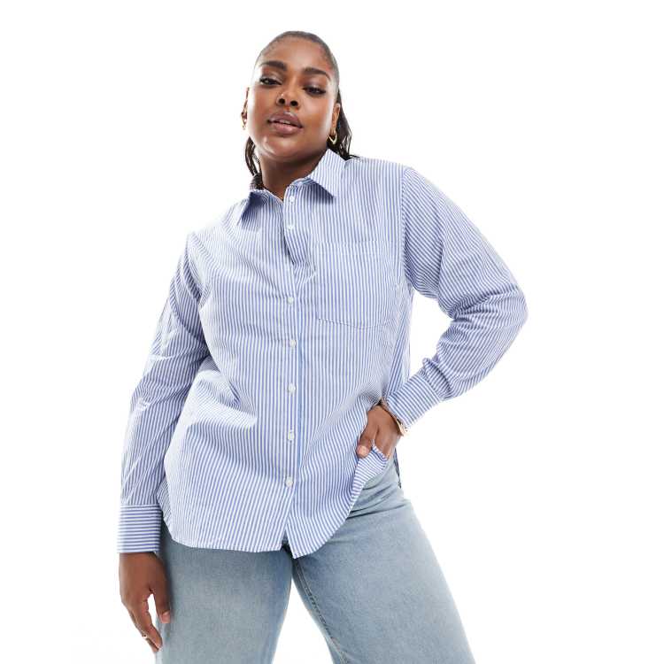 Only Curve Camicia a maniche lunghe blu a righe ASOS