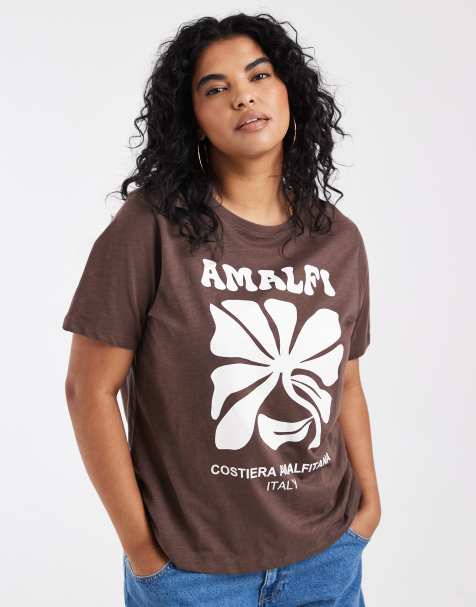 ONLY Curve - Camiseta marrón chocolate con estampado "Amalfi" - view 1