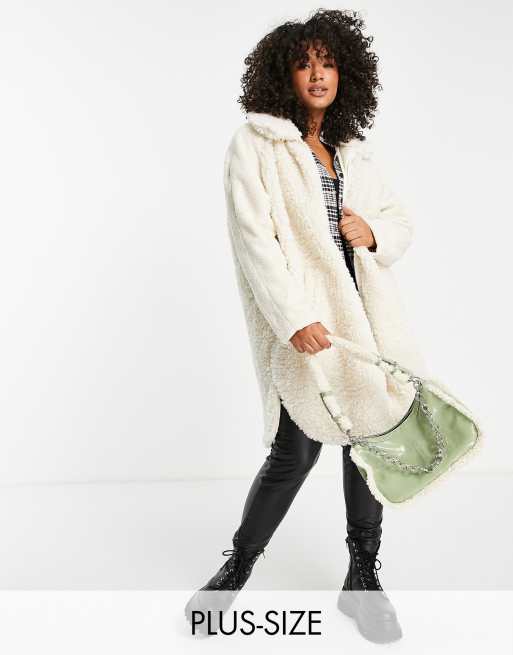 Only Curve - Cappotto midi teddy color crema