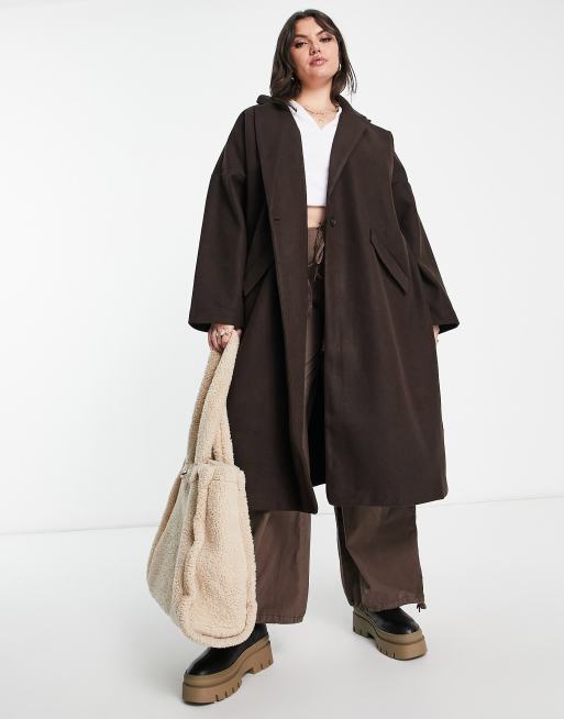 Only Curve - Cappotto taglio lungo cioccolato