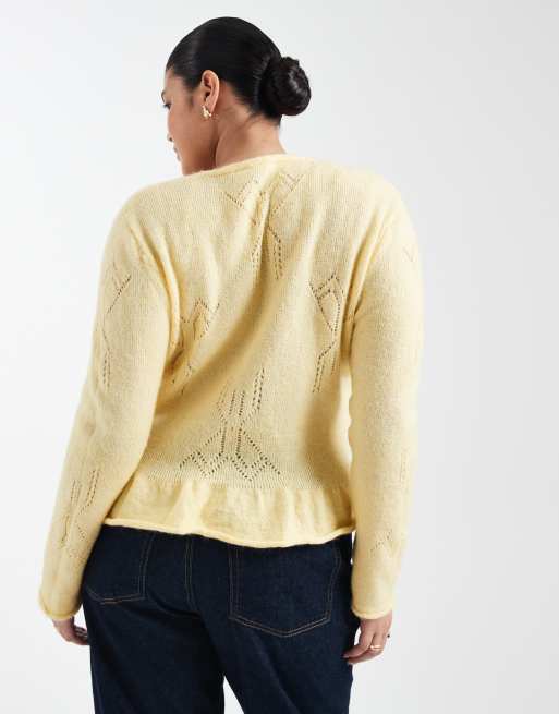 ONLY Curve - Cardigan in maglia giallo pallido allacciato sul davanti, 4 di 4