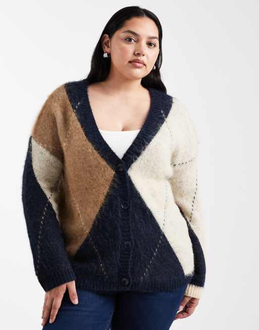 ONLY Curve - Cardigan oversize soffice color blu navy a rombi
