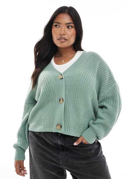 ONLY Curve - Cardigan verde chiaro con scollo a V - view 1