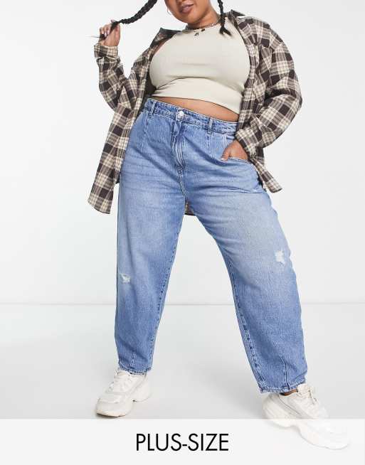 Only Curve Carena high waist balloon jeans in medium blue