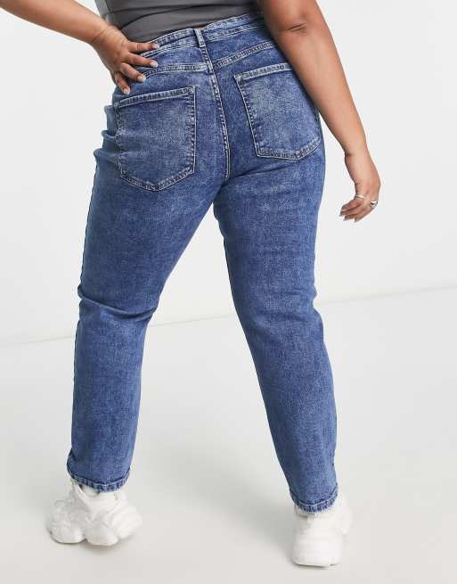 Plus Size Distressed Detail Mom Jeans