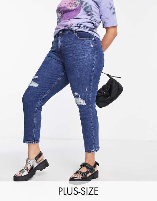 Only Curve - Careneda - Jean mom effet vieilli - Bleu foncé