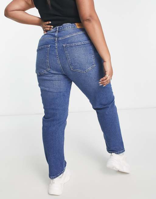 Only Curve Careneda mom jeans in mid blue