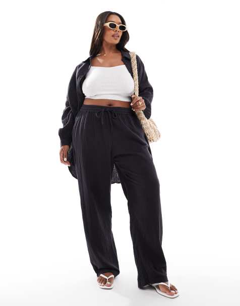 ONLY Curve cheesecloth pull on trousers co-ord in charcoal - view 1