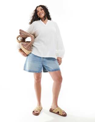 ONLY CURVE CHEESECLOTH V NECK BLOUSE