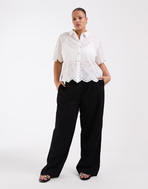 ONLY Curve - Chemise à manches courtes en maille pointelle - Blanc, 2 de 4