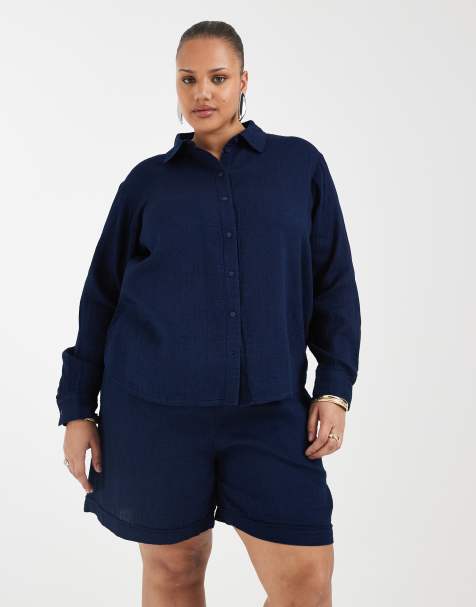 Only Curve - Chemise d'ensemble en crépon - Bleu foncé - view 1