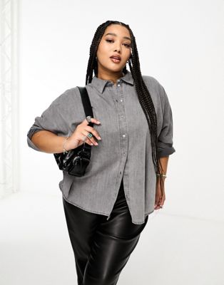 Only Curve denim shirt in washed grey - ASOS Price Checker