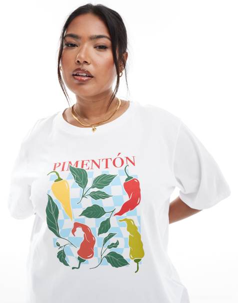 ONLY Curve chilli graphic oversized t-shirt in white - view 1