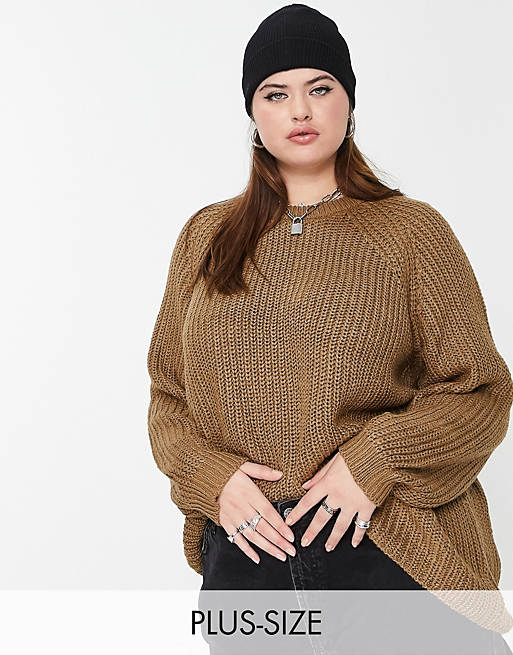  Only Curve chunky balloon sleeve jumper in brown 