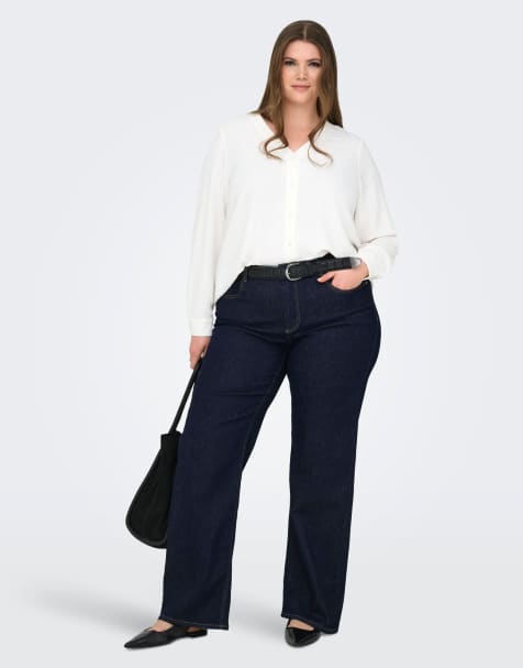 ONLY Curve Wide-fit jeans in dark blue denim