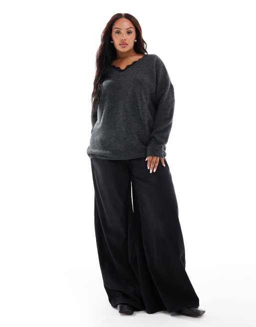 ONLY Curve – Ciemnoszary dwustronny sweter, 2 z 4