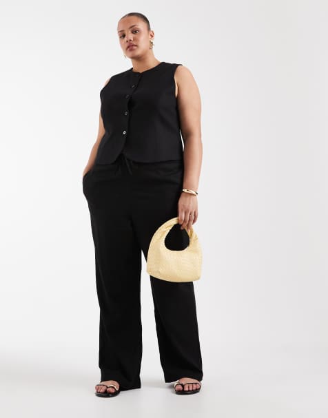 ONLY Curve - Co-ord set van gilet en broek van linnenmix in zwart - view 1