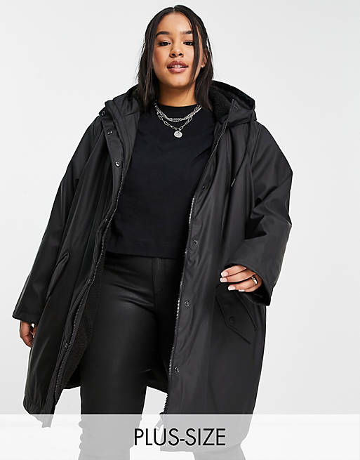 Only Curve coated rain jacket with borg lining in black | ASOS