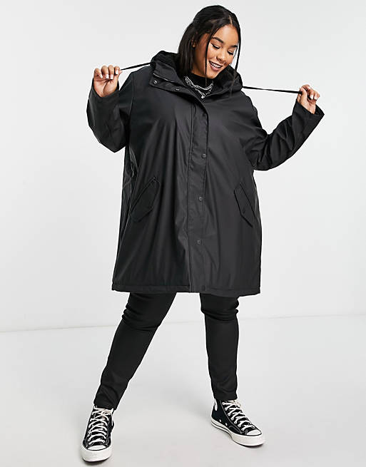 Coats & Jackets Only Curve coated rain jacket with borg lining in black 