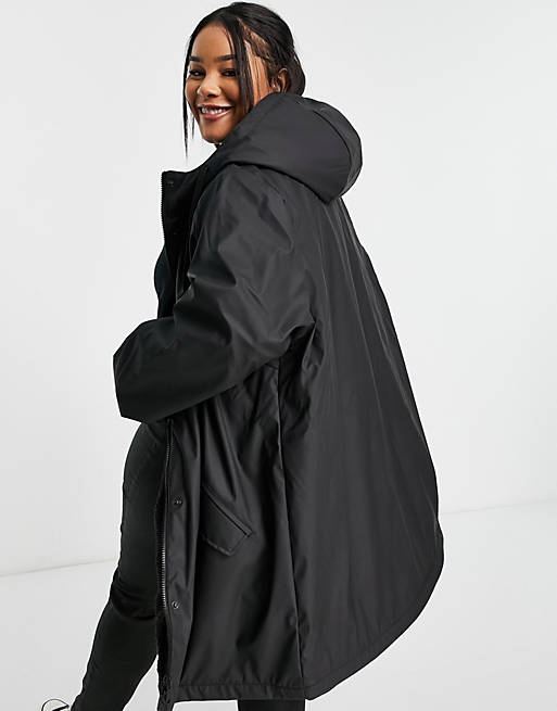 Coats & Jackets Only Curve coated rain jacket with borg lining in black 