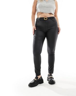 ONLY Curve coated skinny jeans in black