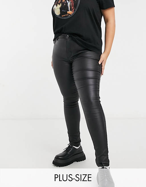 Only Curve coated skinny jeans in black