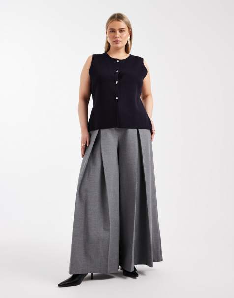 ONLY Curve - Compact gebreid gilet met split in marineblauw - view 1