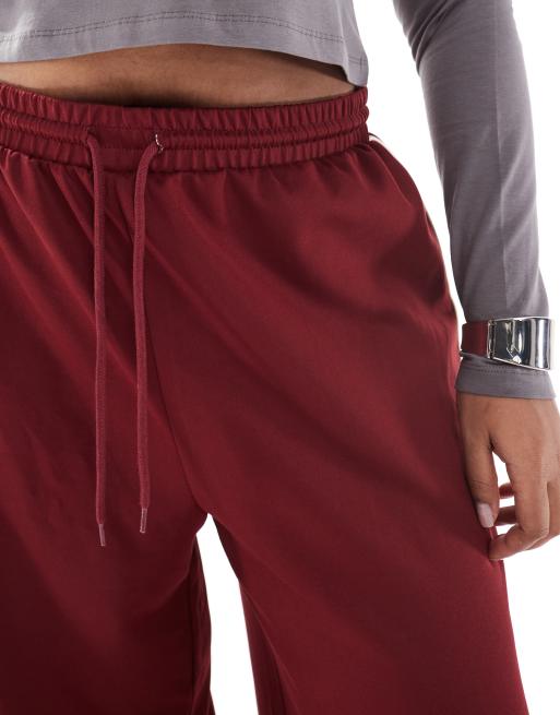 ONLY Curve contrast panel wide leg trouser in burgundy, 4 of 5