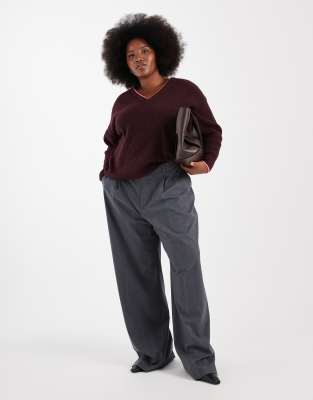 Only Curve Contrast Stitch Sweater In Red
