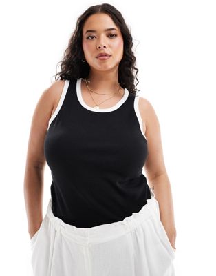 Only Curve Contrast Tank Top In Black