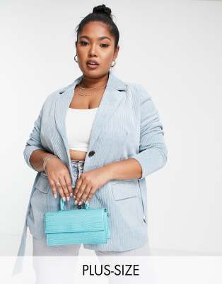 Only Curve cord belted blazer in blue