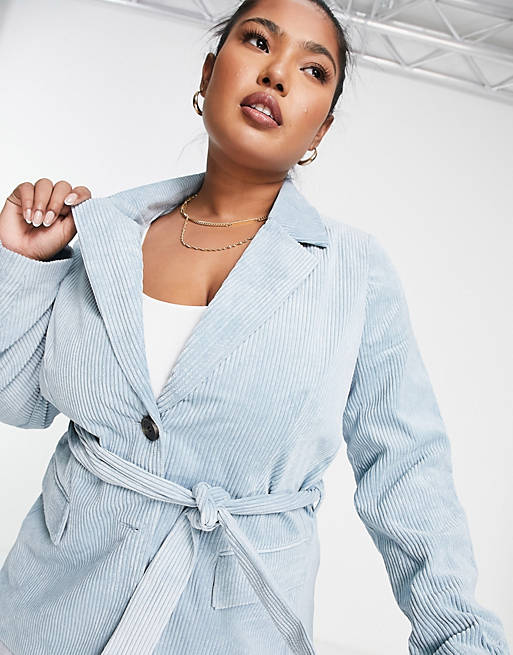  Only Curve cord belted blazer in blue 
