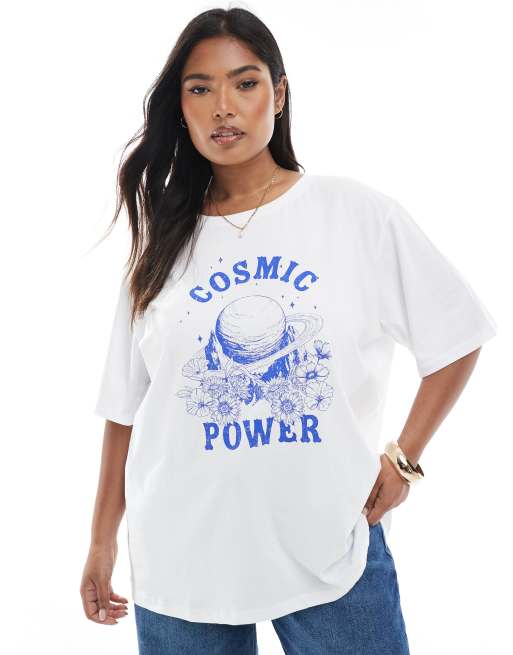 ONLY Curve cosmic graphic oversized t-shirt in white