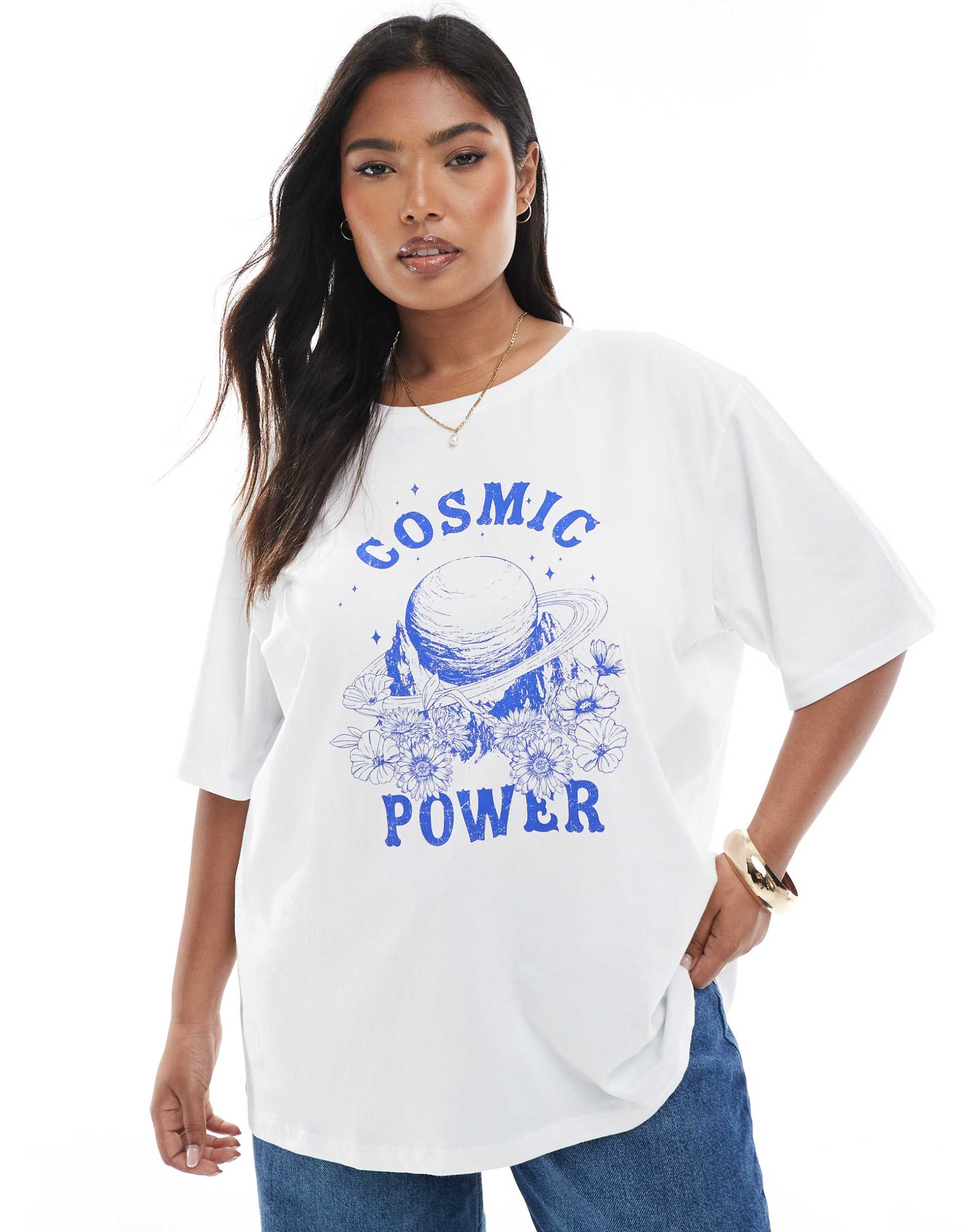 only curve cosmic graphic print oversized t-shirt in white