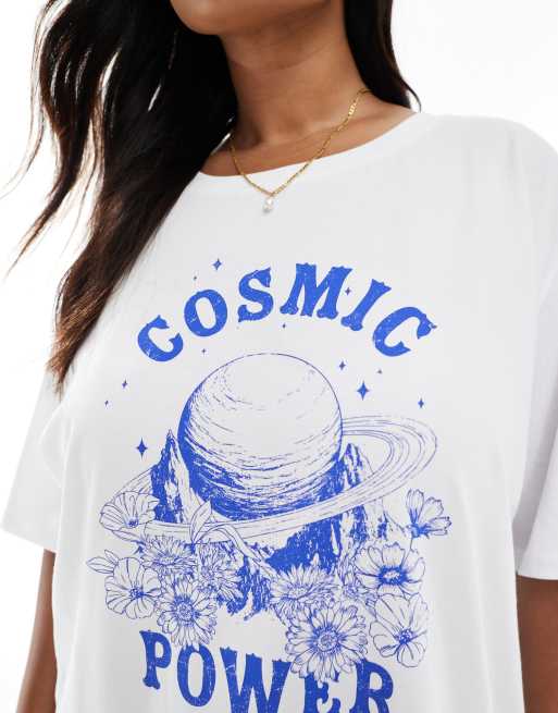 ONLY Curve cosmic graphic print oversized t-shirt in white, 4 of 4