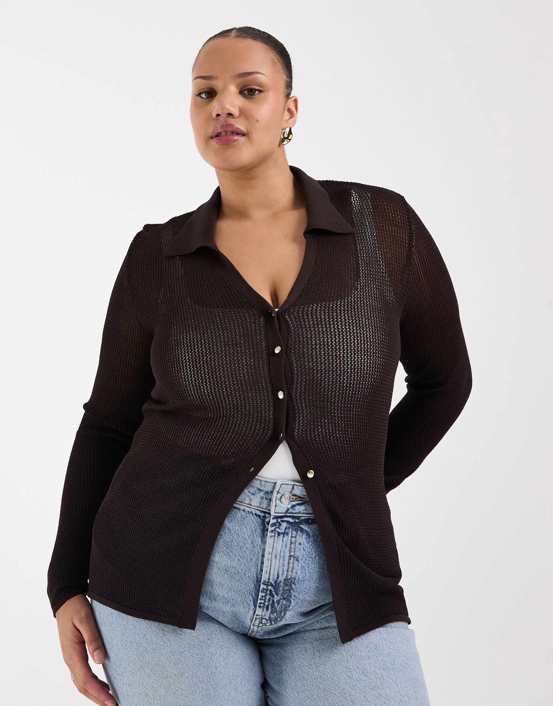 only curve crochet cardigan in dark brown