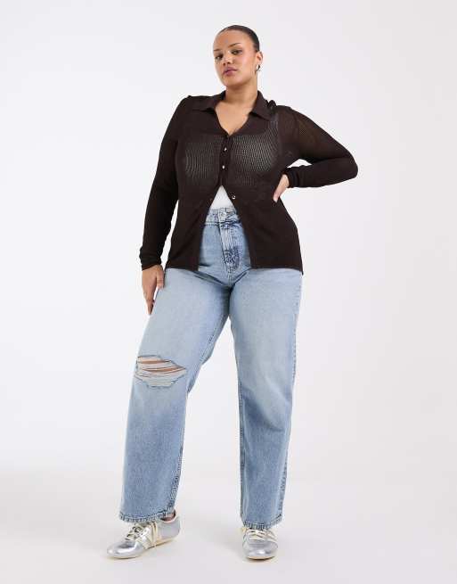 ONLY Curve crochet cardigan in dark brown, 2 of 4