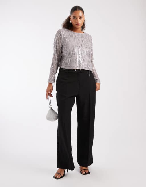 ONLY Curve - Crop top à sequins - Argenté, 2 de 4