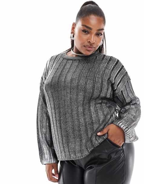 ONLY Curve cropped cable jumper in metallic silver - view 1