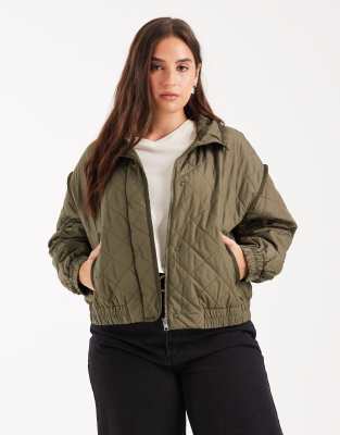 Only Curve Cropped Quilted Bomber Jacket In Green