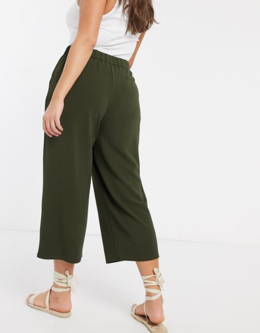 Olive green cropped 2025 wide leg pants