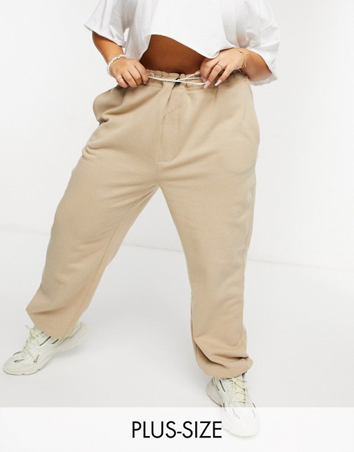 Only Curve cuffed jogger with drawstring waist in beige
