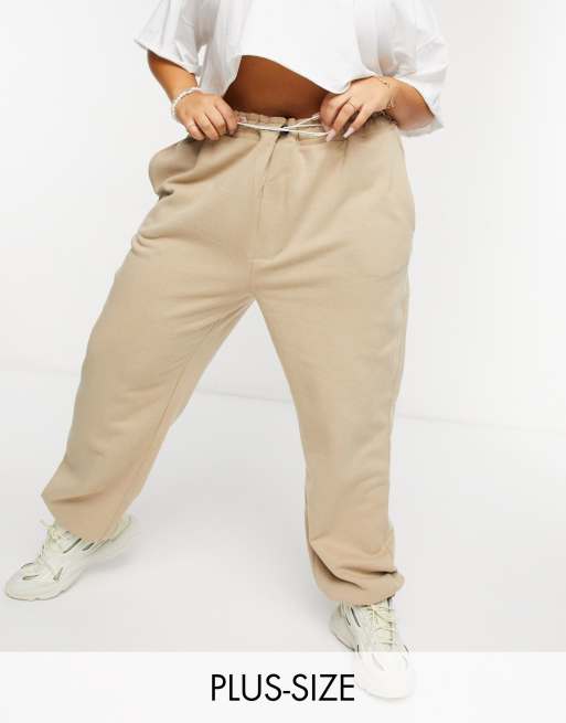 Only Curve cuffed jogger with drawstring waist in beige ASOS