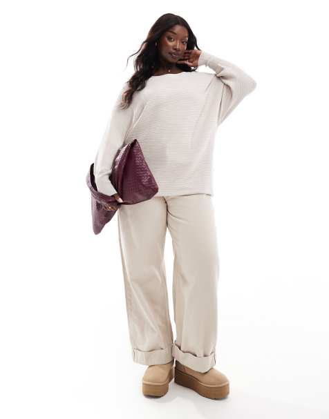 ONLY Curve cuffed sleeves knitted jumper in beige - view 1