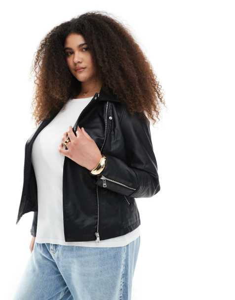 Only Curve – Czarna kurtka typu biker z imitacji skóry - view 1