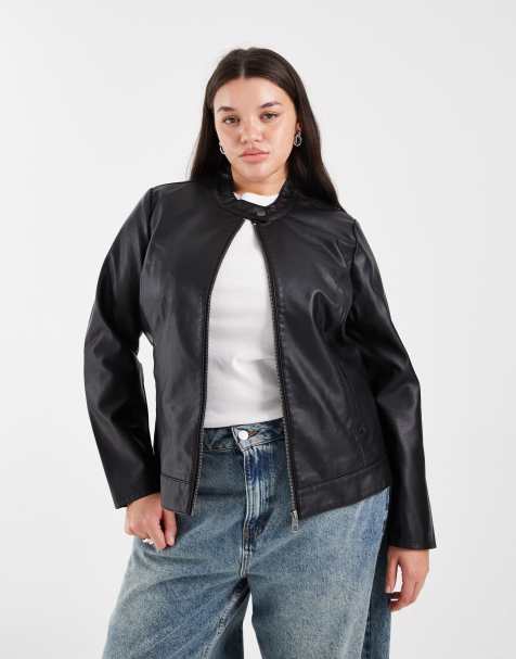 ONLY Curve faux leather jacket in black