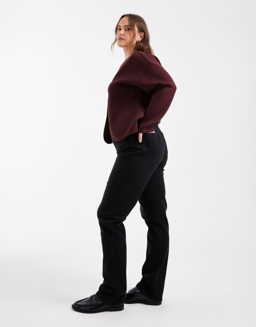 Only Curve – Czarne jeansy z prostymi nogawkami i efektem sprania, 3 z 5