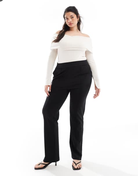ONLY Curve wide leg trousers in black 