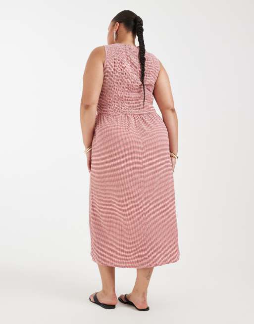 ONLY Curve – Czerwona luźna sukienka maxi w kratkę vichy, 2 z 4
